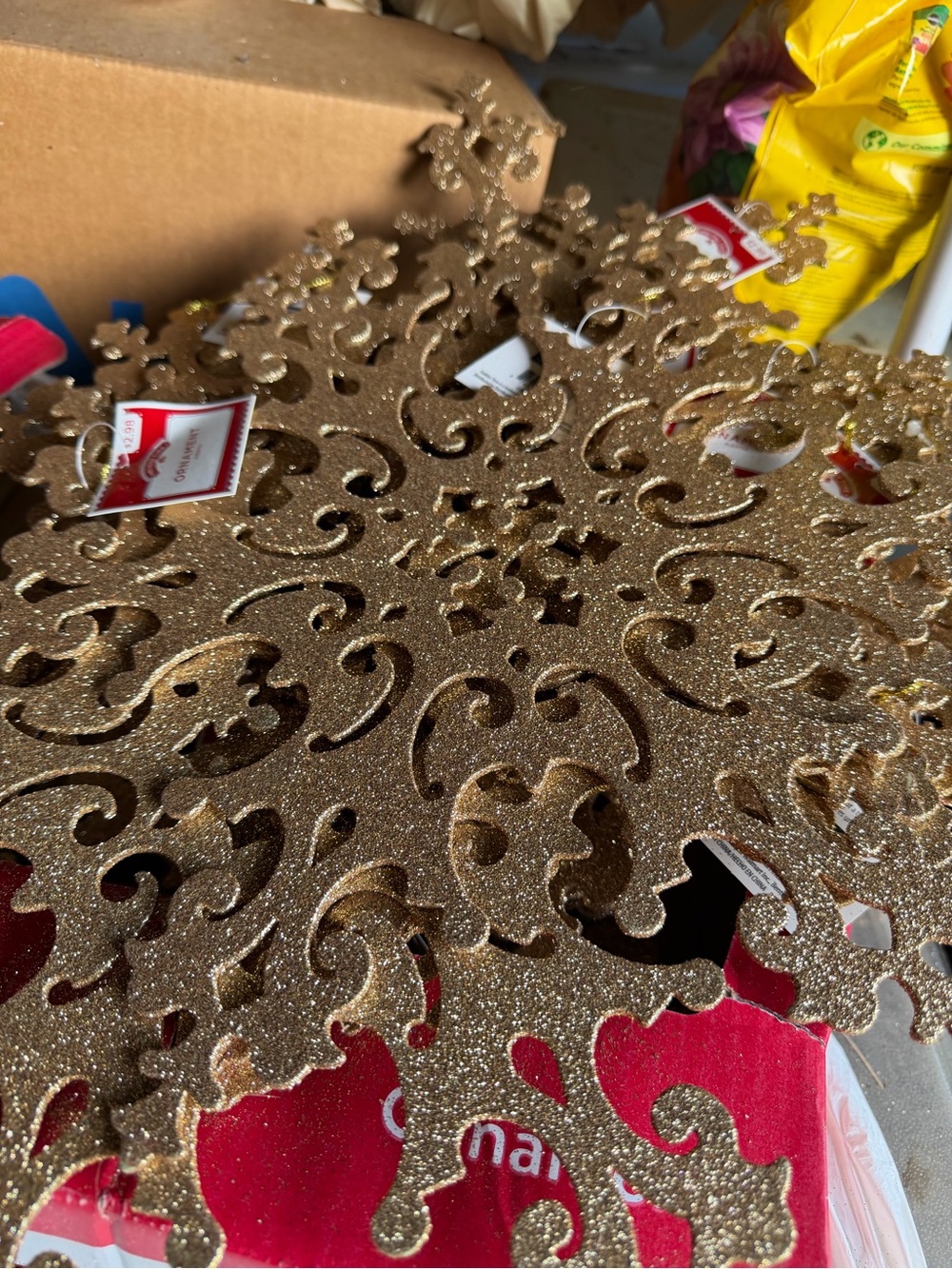 Holiday Time gold glitter snowflakes. Set of 20.